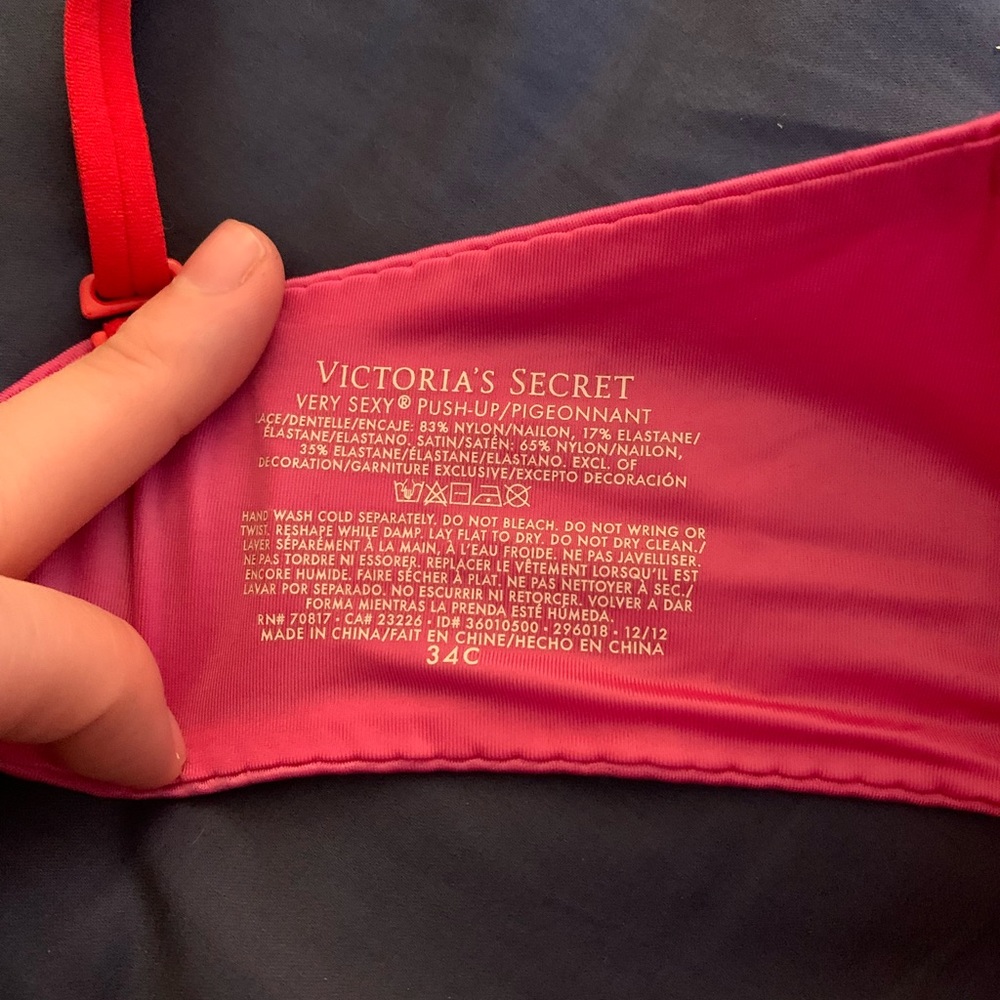 COPY - victoria’s secret PINK hot pink red lace push up bra 34C - Picture 2 of 2